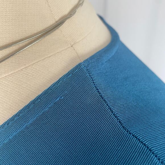 Vintage Top Size Large Blue Solid Lace Fringe Hem Boho Casual Stretch Y2K 90s - Picture 10 of 13